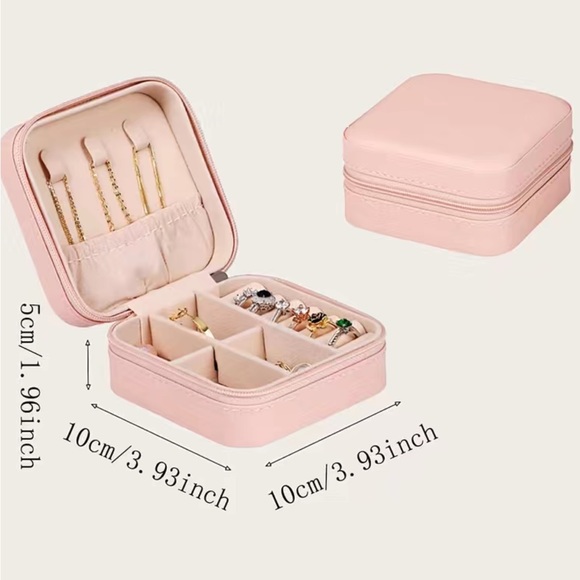 Pink- Pocket jewelry case, PU leather Perfect for travel organizer 3.93 x 3.93 - Picture 4 of 11